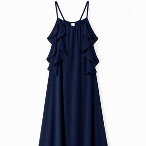 Navy Blue Ruffle Strap Maxi Dress Flowy Boho Formal